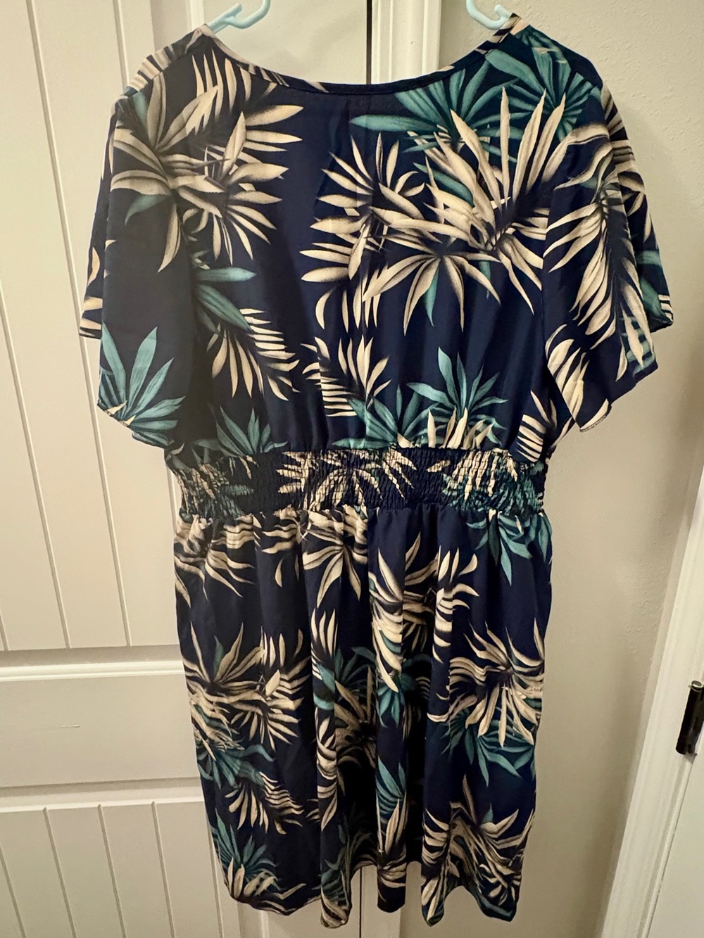 Women’s Navy Tropical Print Elastic-Waist Dress